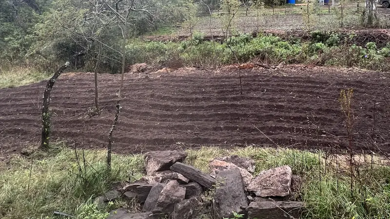 Bancales de la huerta recién preparados en la finca
